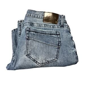 Guess Moto Jeans Mens 38 (39x33 ACTUAL) Slim Fit Blue Denim Zipper Details